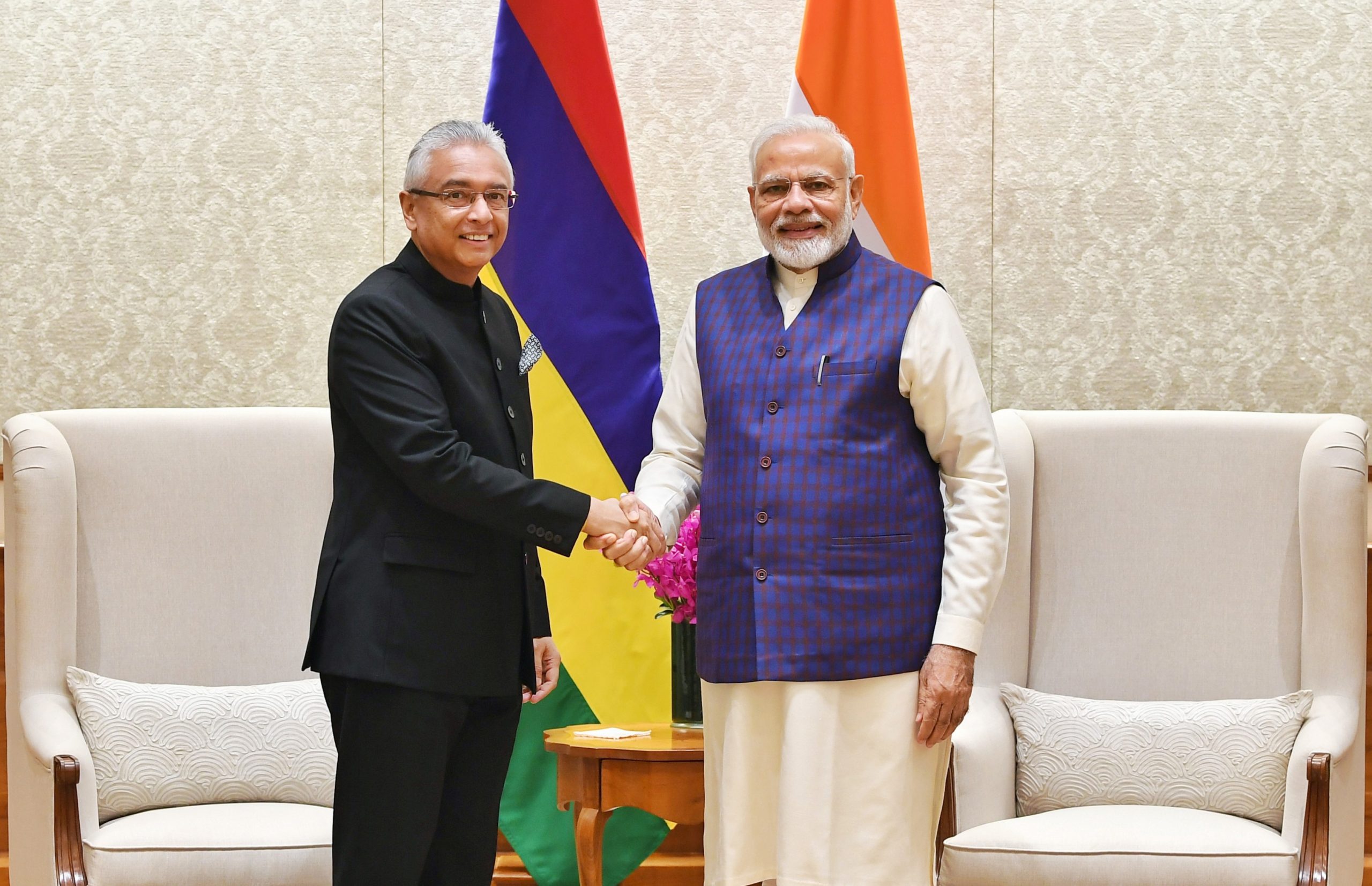 Prime Minister Modi with the Prime Minister of Mauritius.